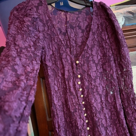 Vintage 80s Betsey Johnson Purple Lace Maxi Dress 💜 Heart Pearl Buttons - Picture 1 of 8